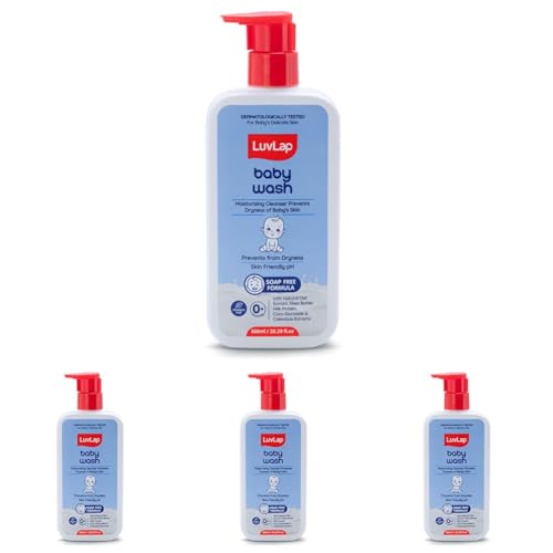 Image of LuvLap Baby Wash - 600ml, with Milk Protein, Oatmeal, Shea Butter and Vitamin E, Soap Free, Baby Wash for Baby Bath, Natural, pH Balanced & Paraben Free, Dermatologically Tested (Pack of 4)