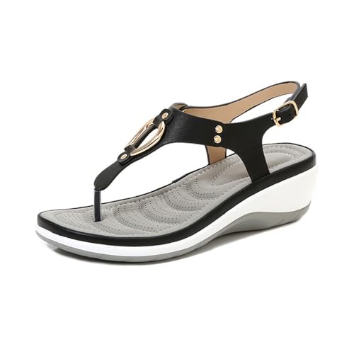 Womens Sandals Wedge heel flip flops beach sandals rubber outsole metal decoration casual shoes for women buckle mid-heel women shoes