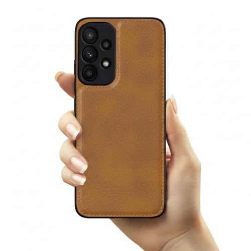 Image of Leather Case for Samsung Galaxy A33 Premium Protective Stylish Slim Cover with Shockproof Raised Edges Brown