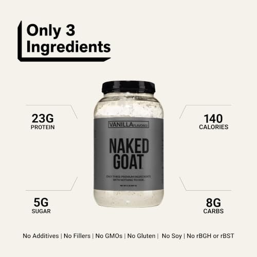 Image of NAKED Goat Vanilla Protein Powder - Pasture Fed Goat Whey Protein Powder from Small-Herd Dairies - Only 3 Ingredients - GMO Free, Soy Free - All Natural - 23 Grams of Protein - 25 Servings