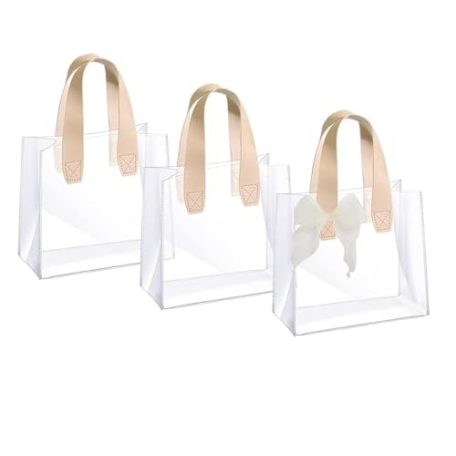 3 Stück Durchsichtige Tasche Geschenktüte Hochzeit - Klare Geschenktüten Geschenktaschen mit Griffen PVC Plastik für Geburtstage Hochzeiten Weihnachten 23x25x14cm
