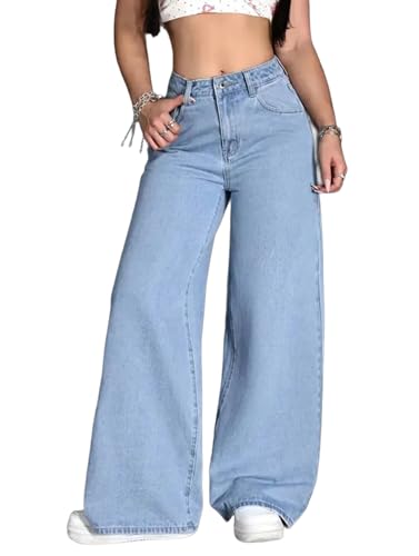 Image of Women's Black High Waist Denim Jeans | Straight, Relaxed, Wide Leg & Baggy Fit | High Rise Loose Oversized Denim Pants for Women | Comfortable Casual Everyday Wear | Oversized Woman baggys