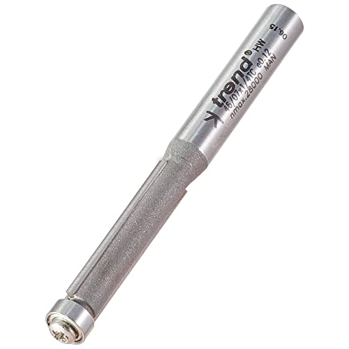 Trend Professional Guided Trimmer, 1/4 Inch Shank, 6.3mm Diameter, 25.4mm Cut Length, 90-Degree, Bearing Guide, Tungsten Carbide Tipped, 46/07X1/4TC