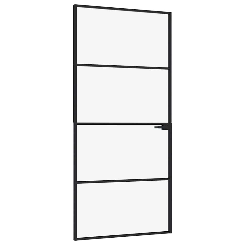 Porte d intérieur Noir 93x201,5 cm Trempé verre aluminium fin