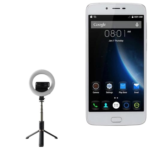 BoxWave Stand and Mount Compatible with Doogee Y200 - RingLight SelfiePod, Selfie Stick Extendable Arm with Ring Light - Jet Black