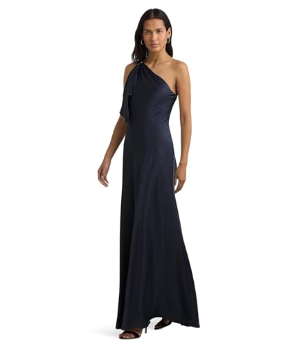 Image of Lauren Ralph Lauren Satin Charmeuse One-Shoulder Gown, Lighthouse Navy, 14