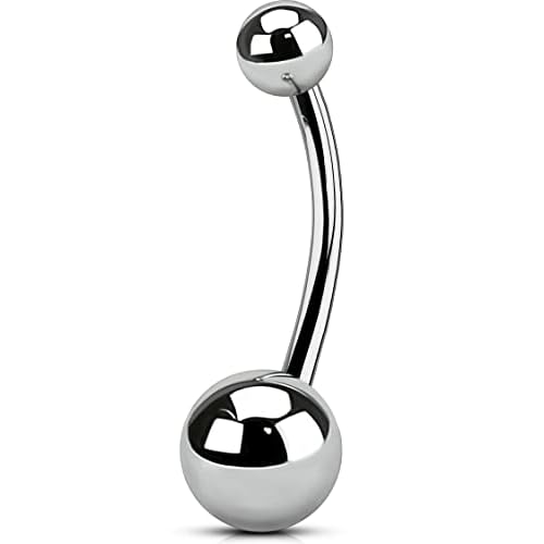 OUFER Titanium Belly Button Rings, Internally Threaded 14mm Long Belly Ring, Round CZ Navel Rings for Women Men Silver Ball 1.6*14MM