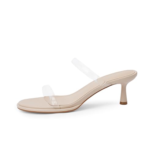 Image of Modatope Two Strap Heeled Sandals for Women Kitten Heel Rounded Toe Heels Women Slip on Open Toe Sandals