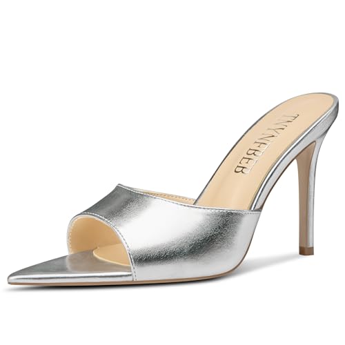 Image of TNYNFBEB Womens Stiletto High Heel Pointed Open Toe Sandals Mules Shoes Slingback Slip-on Prom Party Dress Summer 3.9 Inches Heels