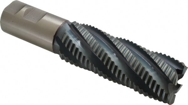 Hertel Roughing End Mill, 1-1/2" Diameter, 6 Flute, Cobalt, 1-1/4" Shank Diameter, 4" Cutting Length, 6-1/2" OAL, TiCN Finish, 30° Helix, Single End, Coarse Pitch