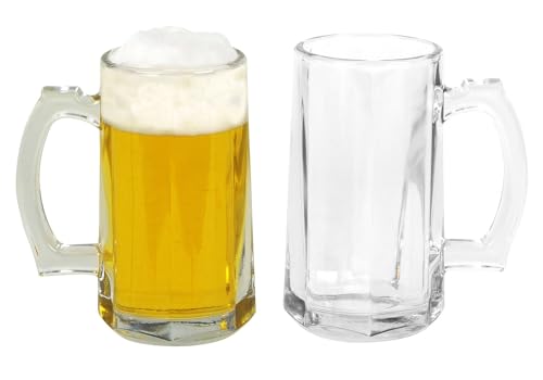 BURI 2 Stück kleine Biergläser mit Henkel 300ml 8x15cm Krug Glas zwei Krüge Bierglas mit Griff Bierkrug Maßkrug Bierseidel Trinkgläser Trinkgefäß Trinkgefäße Maß 2er Set 0,4L 0,4 L klassisches Design