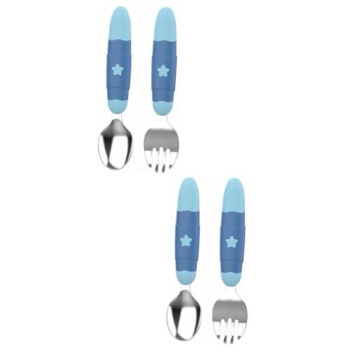 VANZACK 1 Set Cartoon Stainless Steel Fork and Spoon Ergonomic Training Tableware for Durable and Portable Utensils for Mealtime Fun and Comfort