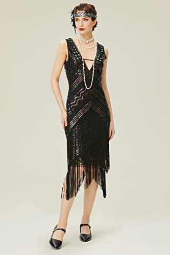 BABEYOND 1920s Flapper Dress V Neck Sequin Beaded Dress Roaring 20s Gatsby Fringe Party Dress3