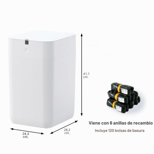 Cubo de basura automático de 4 galones con sensor y 6 anillos de repuesto para baño 7