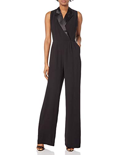 BB Dakota Junior's Tux Upon a time Satin Back Crepe Tuxedo Jumpsuit, Black, 10