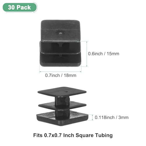 Image of M METERXITY 30-Pack Square Tubing End Caps, 0.7Inch /18mm Plastic Tube Plugs for Square Metal Tube /Chair Legs /Pipe Post /Furniture /Fence, Bumper Tubing Plug [Black]