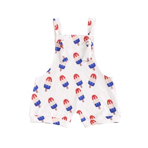 Dcohmch Toddler Girls Overalls Flower Print Sleeveless Straps Buttons Pockets Shortall Summer Romper Jumpsuit (White, 6-12 Months)