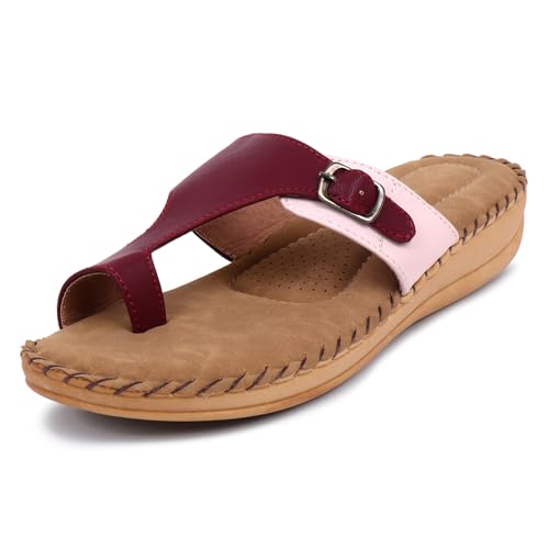 TRASE Extra Soft Slippers for Women | Orthopedic Diabetic Footwear with Cushioned Insole | Lightweight & Comfortable Ladies Chappals with Toe Ring and Adjustable Buckle (BEIGE-MAROON, 5 UK) TRASE Extra Soft Slippers for Women | Orthopedic Diabetic Footwear with Cushioned Insole | Lightweight & Comfortable Ladies Chappals with Toe Ring and Adjustable Buckle (BEIGE-MAROON, 5 UK)