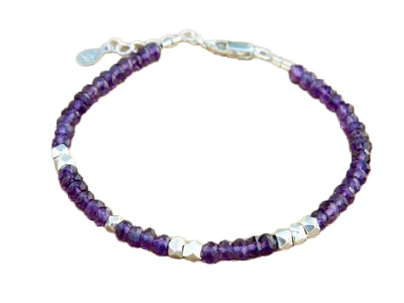 Bracelet améthyste ajustable anti-ternissement en argent 925
