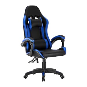 OFCASA gamingstoel, ergonomische racecomputerstoel met rugsteun, armleuningen, kunstleer verstelbare stoel, verstelbare draaibare bureaustoel voor gamingcomputer, blauw