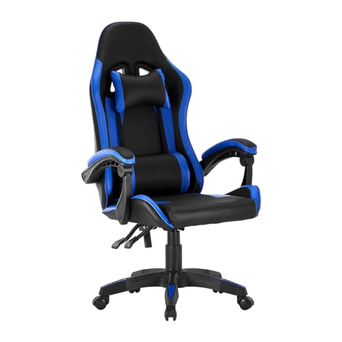 OFCASA Gaming Stuhl Bürostuhl Schreibtischstuhl, Kunstleder Ergonomischer Gaming Sessel mit Verstellbare Lendenkissen, Kopfkissen und Armlehnen, Racing Computerstuhl, Drehsessel, Blau