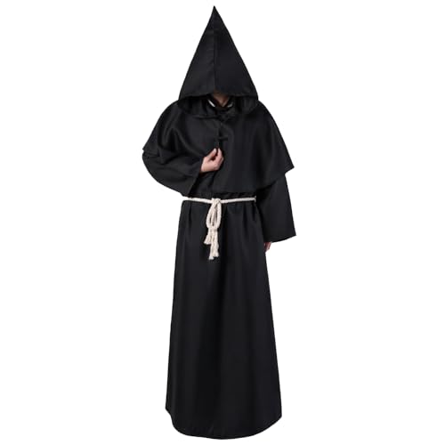 ZCJ Costume d'Halloween pour homme, costume de moine pour homme, robe de prêtre avec cape noire et capuche, costume d'horreur Scream pour adulte, Halloween,...