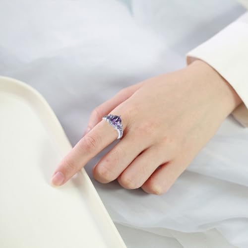 Custom Engraved Couple Rings Set Promise Rings for Him and Her Purple Matching Wedding Rings for Couples Black and Blue Titanium Rings for Men Wedding Band CZ Engagement Ring for Women,Size 5-133