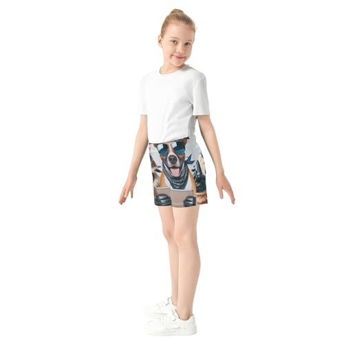 Girls Athletic Lounge Shorts Tech Cool Cat Dog Print Comfy Summer Casual Pajama Shorts for Kids Teens, X-Small4