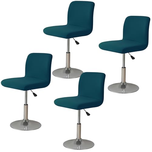 Image of WOMACO Bar Stool Cover with Back Printed Dining Room Square Swivel Barstool Chair Seat Cushion Slipcover for Counter Height Mid Low Back Chair Protector (4, Peacock Blue)