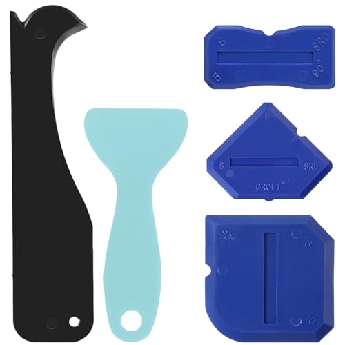 WOLMIK Sealant Finishing Tool Set - 5 PCS Silicone Scraper Tools Silicone Sealant Remover Tool Upgraded Sealants Finishing Tools with Scrapers & 3 Grout Caulking for Kitchen Bathroom Floor