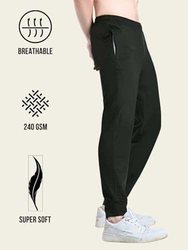 Image of FITINC Soft Cotton Joggers for Men | Regular Fit Summer Jogger for Gym, Running, Walking, Training with Zipper Pockets & Cuffed Ankles for Casual Outings
