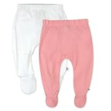 HonestBaby Unisex-Baby 2-Pack Footed Pants Roomy Fit Pull on Bottoms 100% Organic Cotton for Infant Baby Boys, Girls, Unisex, Light Pink, Preemie