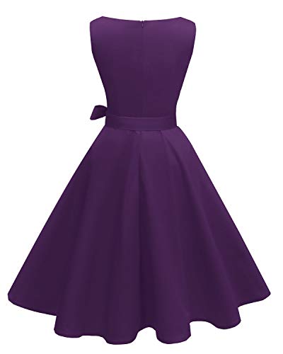 Hanpceirs Women's Boatneck Sleeveless Swing Vintage 1950s Cocktail Dress Deeppurple M New
