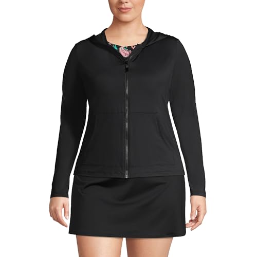 Lands' End Women's Sunshade UPF 50 Long Sleeve Hooded Full Zip Rash Guard X-Small Black