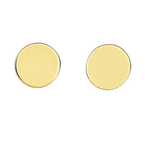 14k Gold Round Disc Studs Flat Circle Dot Earrings | 14-karat Solid Gold Simple Round Stud Earrings for Women