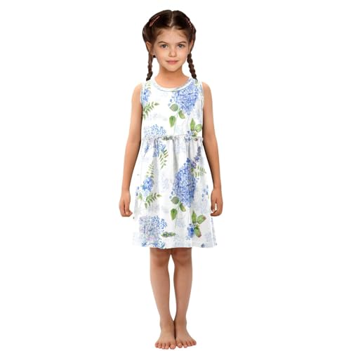 Boccsty Blue Hydrangea Floral Girls Dress Lavender Flower Kids Toddler Casual Dresses Summer Dresses 2T4
