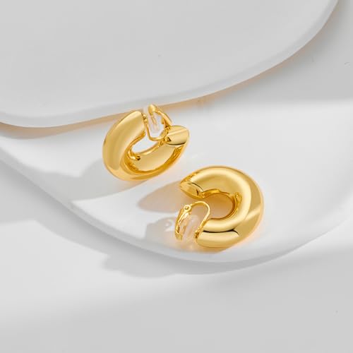 Aretes Argolla Dorados Clip On Ligero miniatura 5
