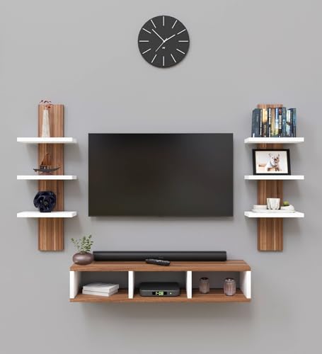 Image of Spyder Home Decore Craft Tokyo Engineering Wood Wall Mount TV Entertainment Unit Set Top Box Stand /TV Cabinet with Shelves for Books & Dcor Display Unit Bed Living Room Upto 60 Inches