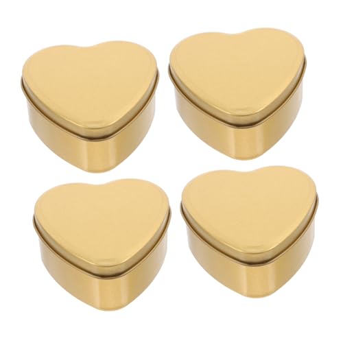 EXQUIMEUBLE 4個 心形マウスティン缶 蓋付き贈答用ボックス キャンディ収納 結婚式お菓子入れ プレゼント包装用 金色