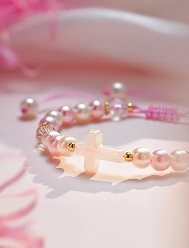 HGDEER Dear Lord Bless This Little Girl, Pink Pearl Cross Adjustable Bracelet for Girls, Birthday, Graduation, Baptism, Easter, Christmas, Valentines, First Communion, Confirmation Christian Gifts for Girls Daughter Granddaughter Niece4