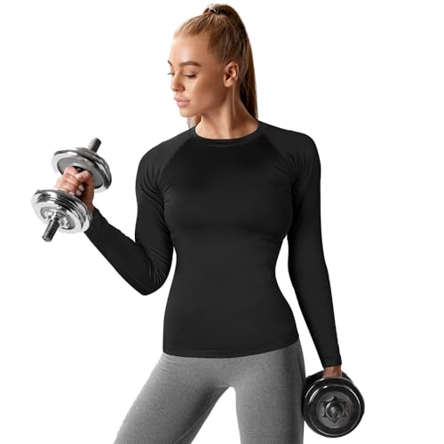 Coume 4 Pack Women's Compression Long Sleeve Shirts Crew Neck Workout Tops Quick Dry Gym Running Athletic Sports Underscrubs2