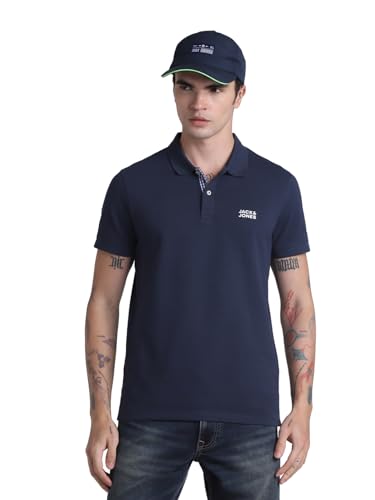 Image of Jack & Jones Men Cotton Solid Slim Fit Polo T-Shirt