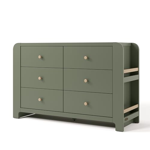 Graco Read-with-Me 6 Drawer Dresser with Bookshelves (Olive with Driftwood) – GREENGUARD Gold...