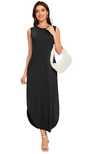 Women's Loose Sundress Long Dress Sleeveless Split Maxi Dresses 2025 Summer Beach Dress with Pockets4