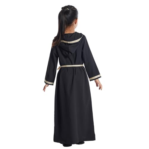 OLEMEK Kids Girls Abaya Long Sleeve Hooded Maxi Dress Dubai Islamic Dress Casual Dress Black 8-9 Years3
