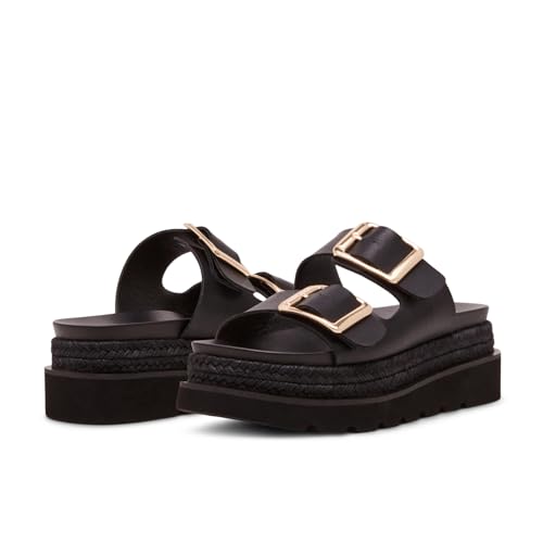 Image of DOEYG Platform Sandals for Women Summer Beach Raffia Slide Sandals Comfortable Casual Woven Straw Sandal with Buckle