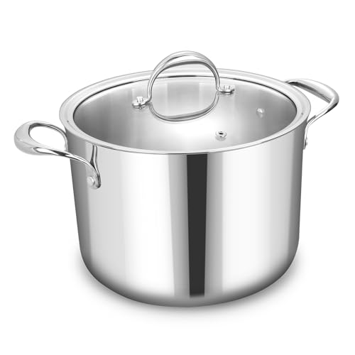 Image of KEAWELL K3 Premium Tri-Ply Fully Clad Stockpot with Lid (8-Qt) | 8-Qt Tri-Ply Fully Clad Stainless Steel Soup Pot; Compatible with All Stovetops; Oven Safe to 600F