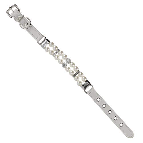 TEHAUX Coleiras de pérolas de cão e gato moda ajustável colar de couro para animais de estimação com