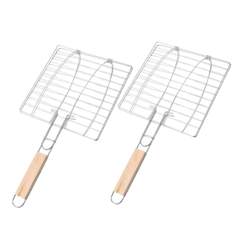 GLEAVI 2 Cestas Para Parrilla Rejilla Metálica Para Asar Pescado Y Carne Accesorios Para Barbacoa Con Mango Antiescaldadura Fácil De Limpiar Y Usar 16.73X8.66X0.78In