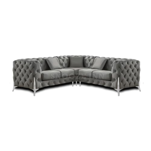 SNOOZE Inn Chesterfield 3 and 2 Seater Sofa Sets, Corner Sofas For Living Room, Upholstered Plush Fabric 3 Seater Velvet Sofas (Dark Grey, 5 Seater Corner Sofa)